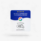 Blue and white NFC Google Review Plate with 'Review us on Google' text and 'G' logo for Bankstown business.